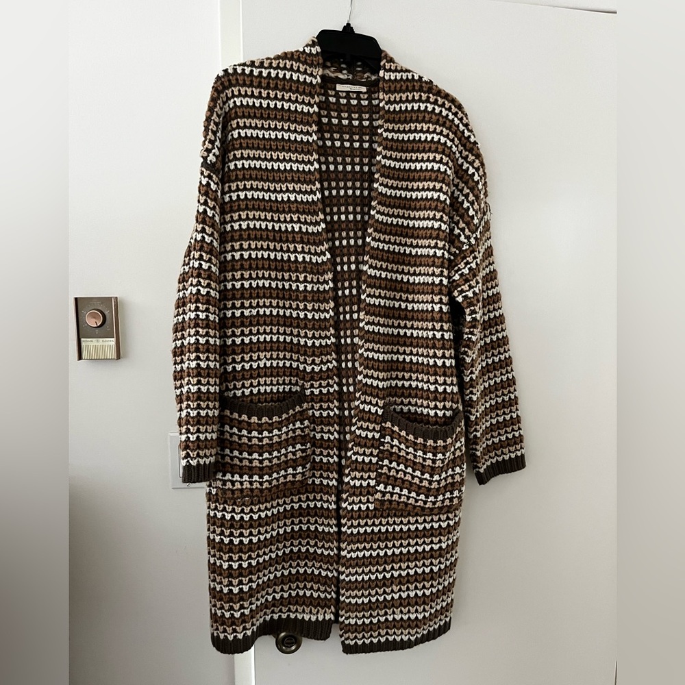 🌴Lovestitch Brown and White Knit Cardigan Sweater